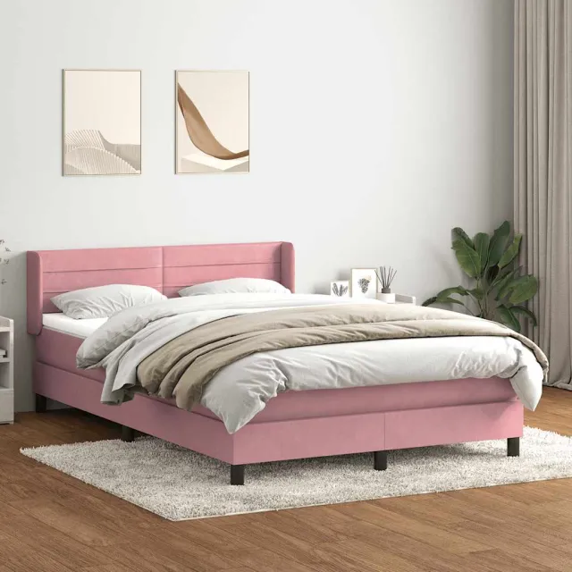 vidaXL Boxspring met matras fluweel roze 140x220 cm