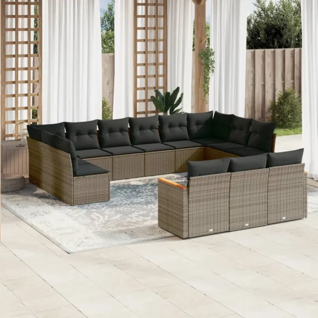 vidaXL 13-delige Loungeset met kussens poly rattan grijs, foto 2