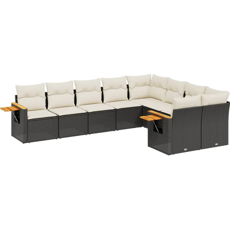 vidaXL 9-delige Loungeset met kussens poly rattan zwart, foto 3