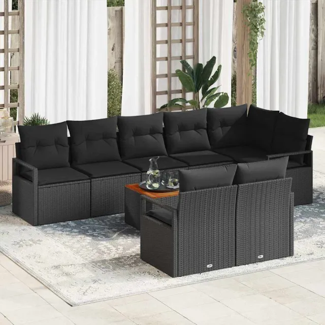 vidaXL Tuinbankenset 9 st Zwart poly rattan, foto 2