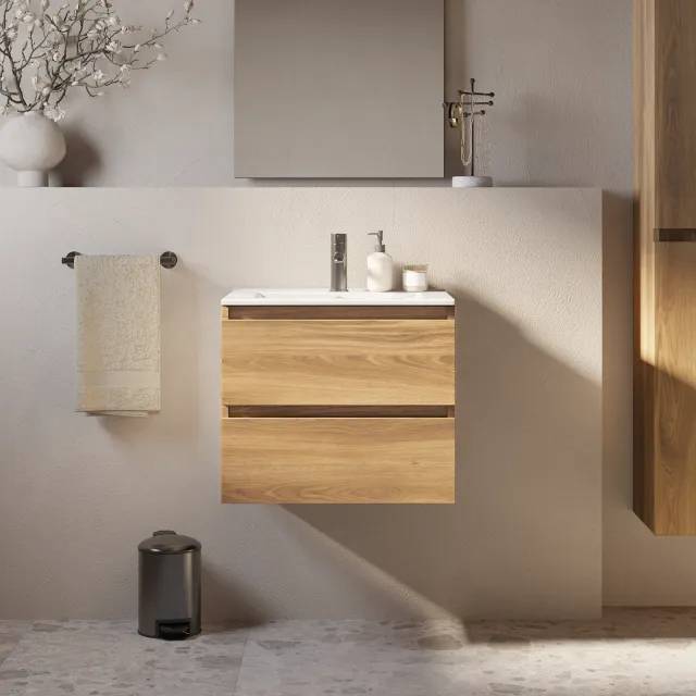 Brauer Core Meubelset 60 cm Met 2 Softclose Lades Greeploos Met Wastafel Honey Licht Bruin