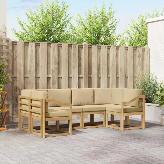 vidaXL Buiten bankenset 6 st 6-zits Wit en Beige