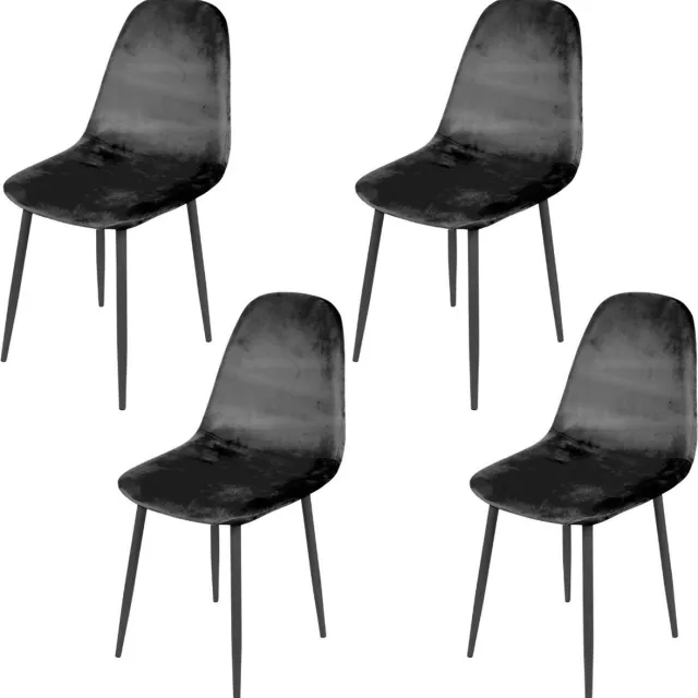 Urban Living "INOUI" - Set van 4 zwarte fluwelen eetkamerstoelen met zwarte metalen poten