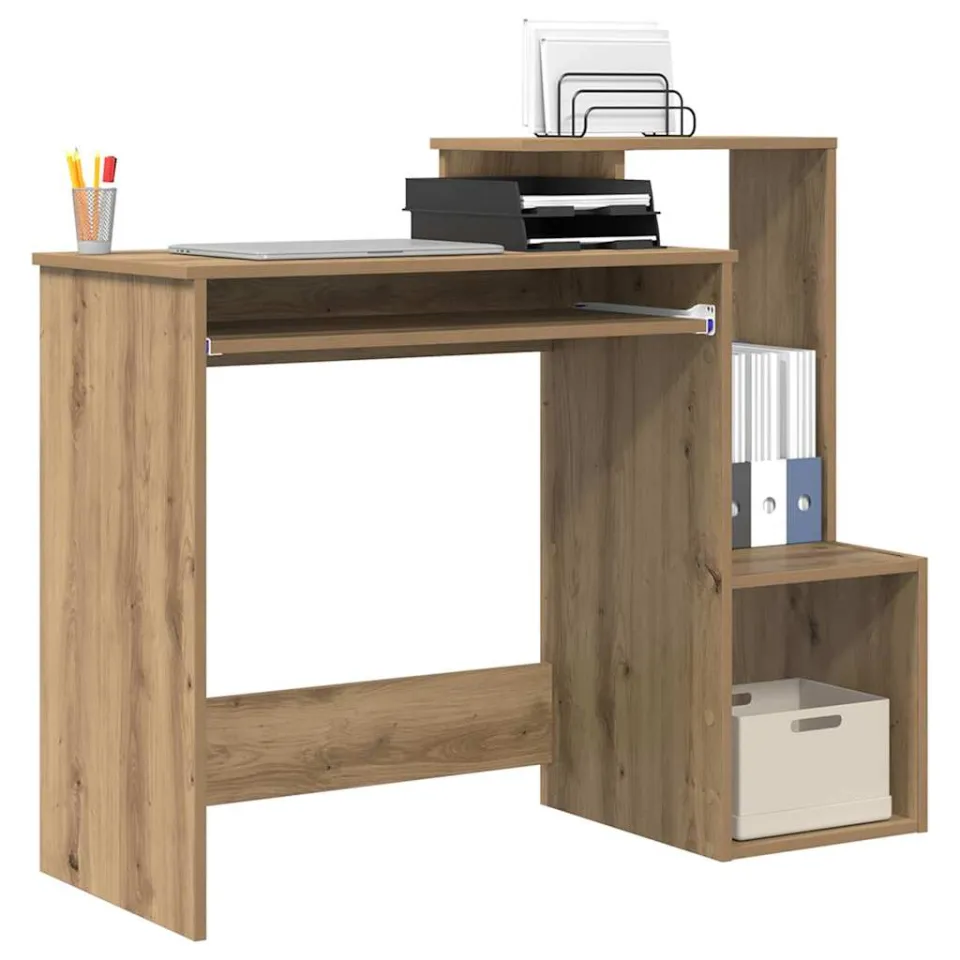 vidaXL Bureau Artisan Eiken 106 x 41 x 88,5 cm Bewerkt hout Bruin