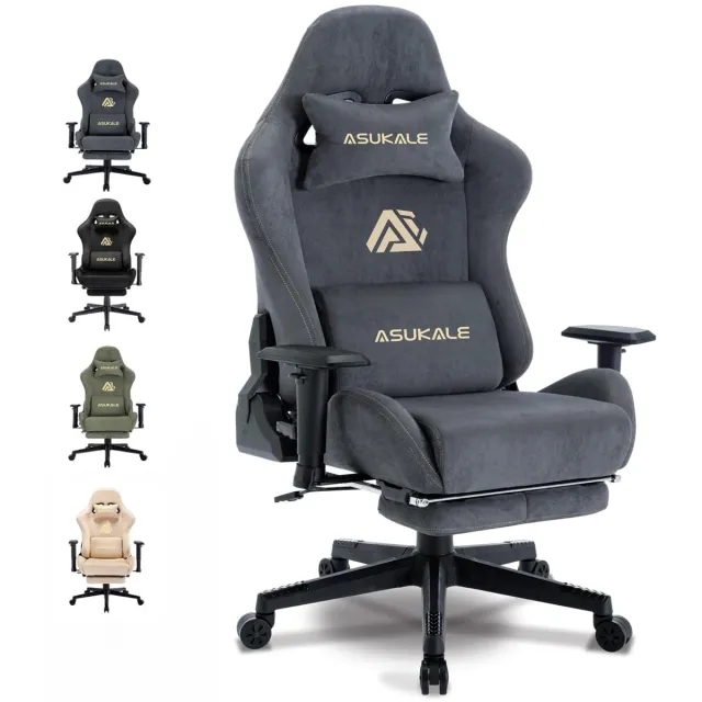 ASUKALE gamingstoel-ademende bureaustoel-ergonomisch ontwerp-gemaakt van hoogwaardige stof-voorzien van lendensteun- verstelbare draaifunctie en voetensteun- Kan plat worden gelegd onder een hoek van 150° - Maximaal draagvermogen 200 kg - grijs
