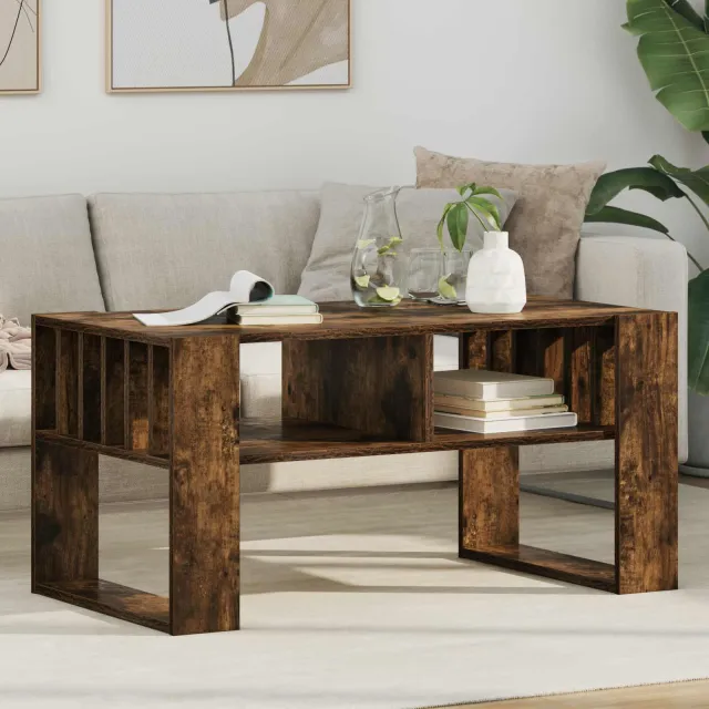 vidaXL Salontafel Gerookt eiken 92 x 49,5 x 45 cm Bewerkt hout Bruin