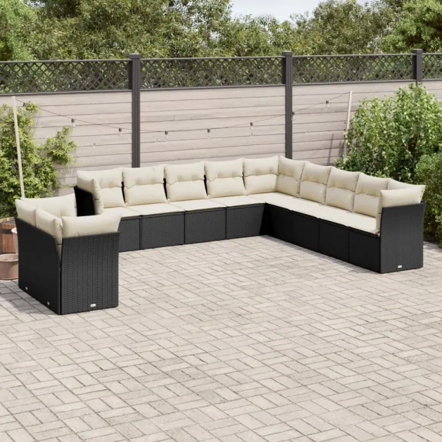 vidaXL 11-delige Loungeset met kussens poly rattan zwart, foto 2