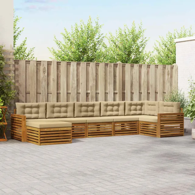 vidaXL Buiten bankenset 7 st 7-zits Natuurlijk en Beige