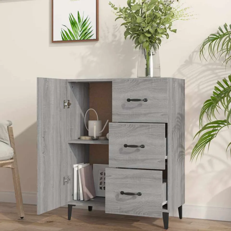 vidaXL Dressoir 69,5x34x90 cm bewerkt hout grijs sonoma eikenkleurig, foto 3