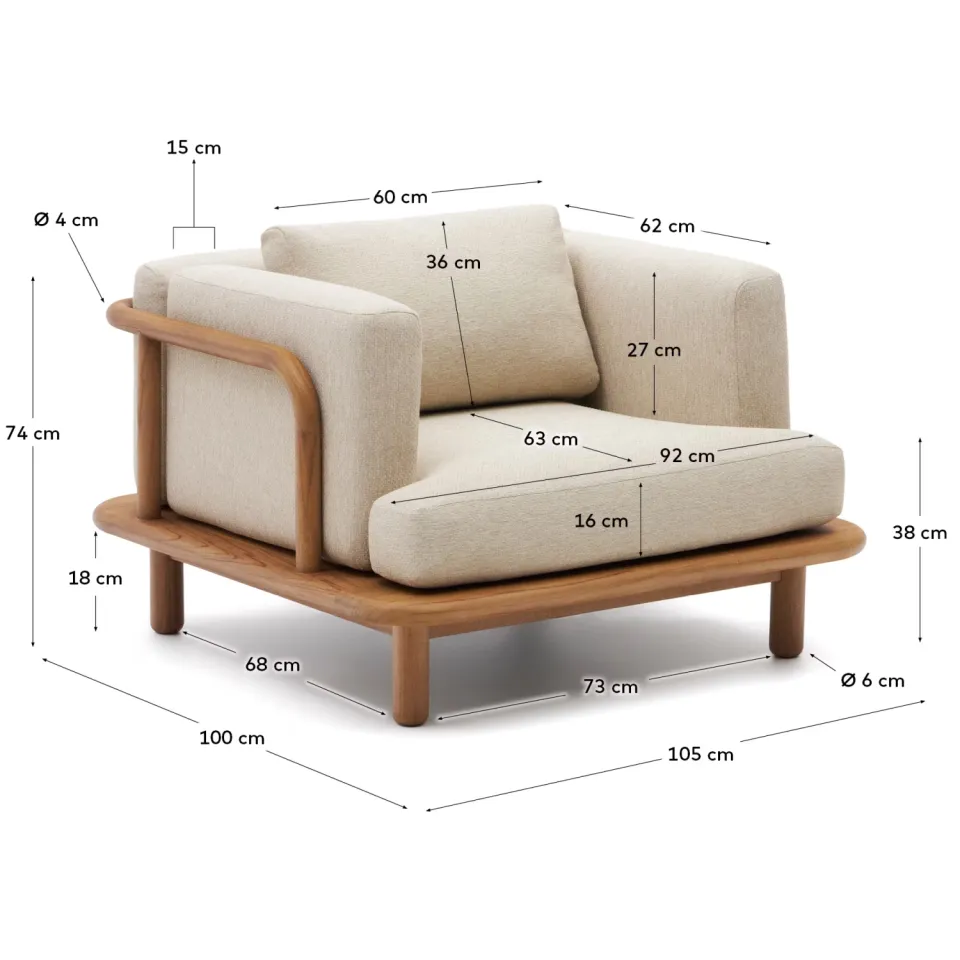 Kave Home Turqueta fauteuil teakhout