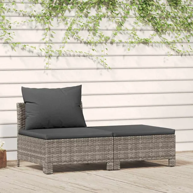 vidaXL 2-delige tuinloungeset met kussens grijs poly rattan, foto 2