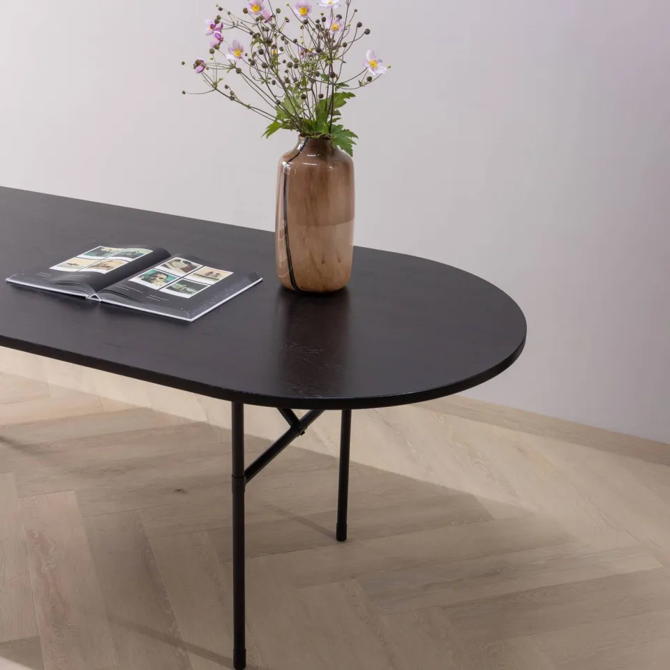 WOOOD Arthur Eettafel Ovaal Met H-Poot - Eikenhout - Zwart - 75x220x90, foto 3