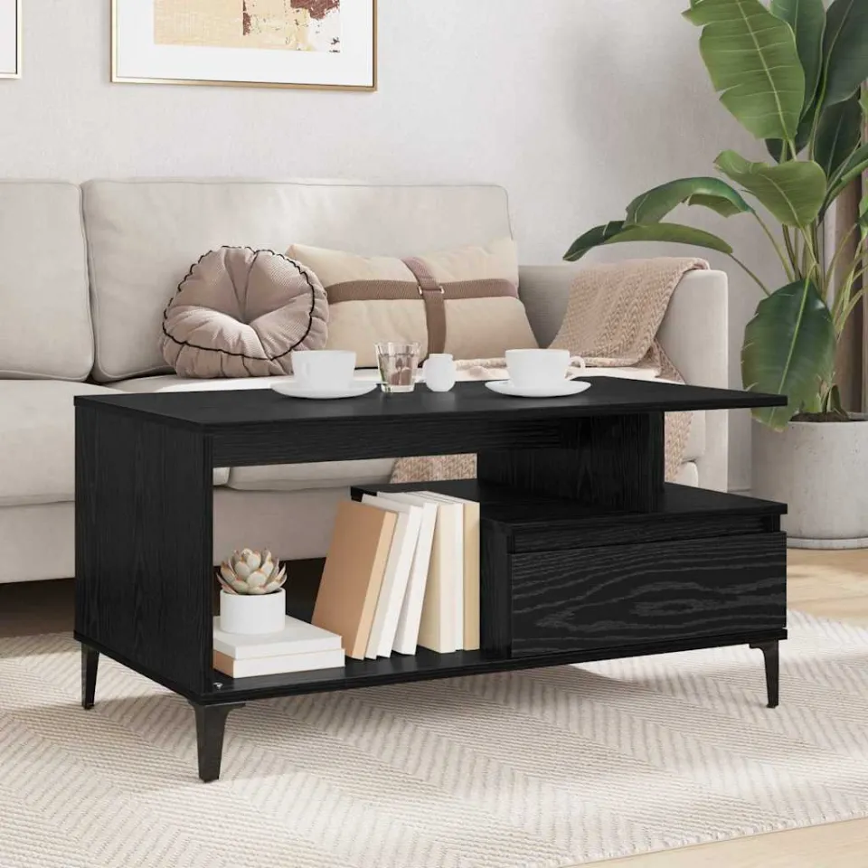 vidaXL Salontafel Zwart Eiken 90 x 49 x 45 cm Bewerkt hout, foto 4