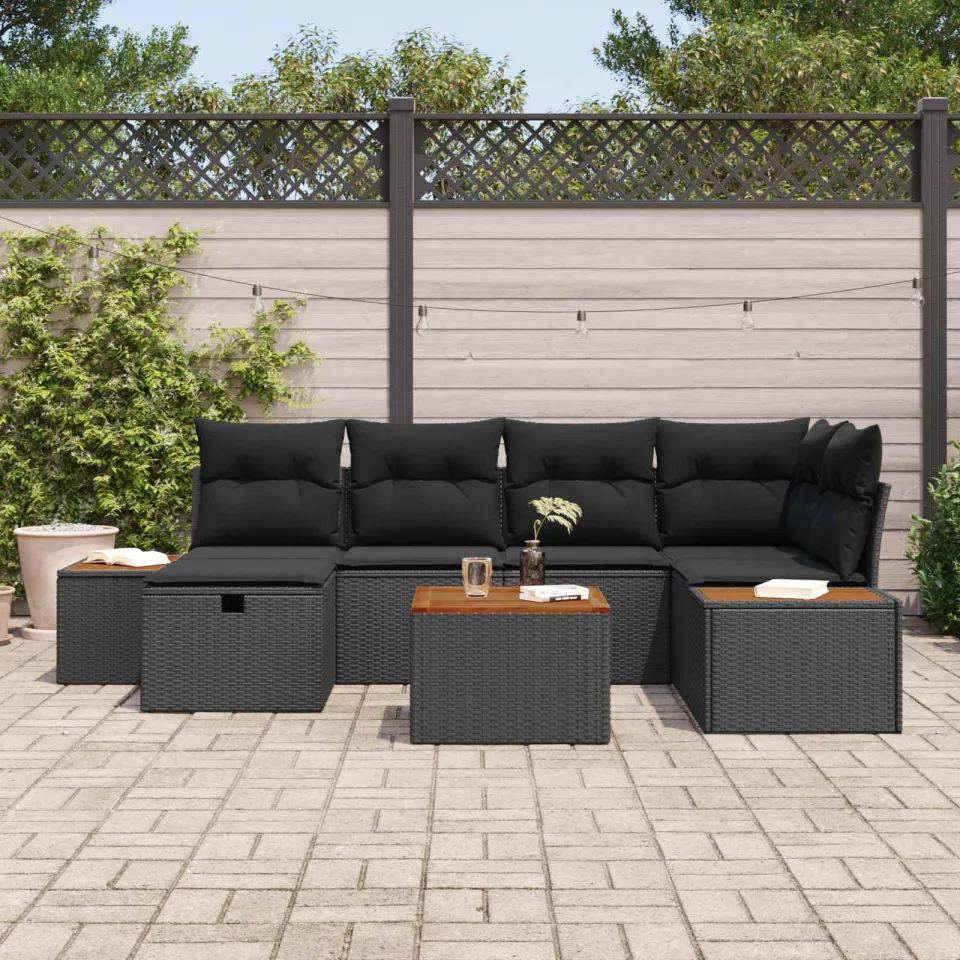 vidaXL Tuin Sofa Set 7 st Zwart poly rattan, foto 2