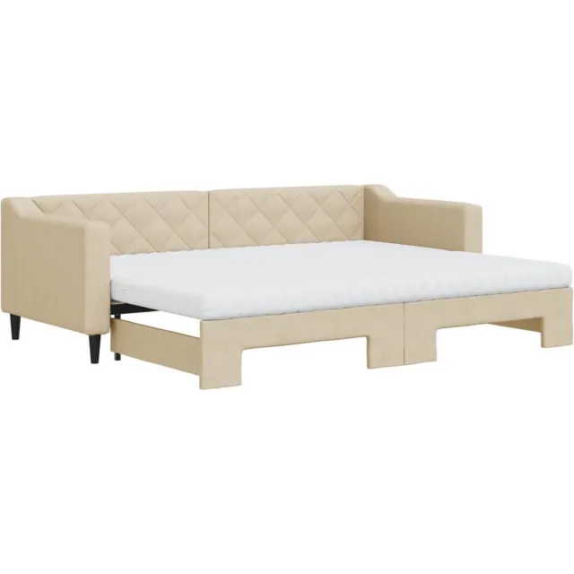 vidaXL Slaapbank - met - onderschuifbed - en - matrassen - 80x200 - cm - stof - crème