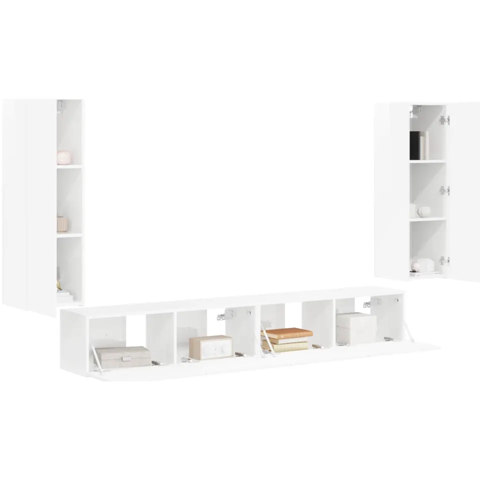 vidaXL TV Wandkast Set 4 st Hoogglans wit Bewerkt hout