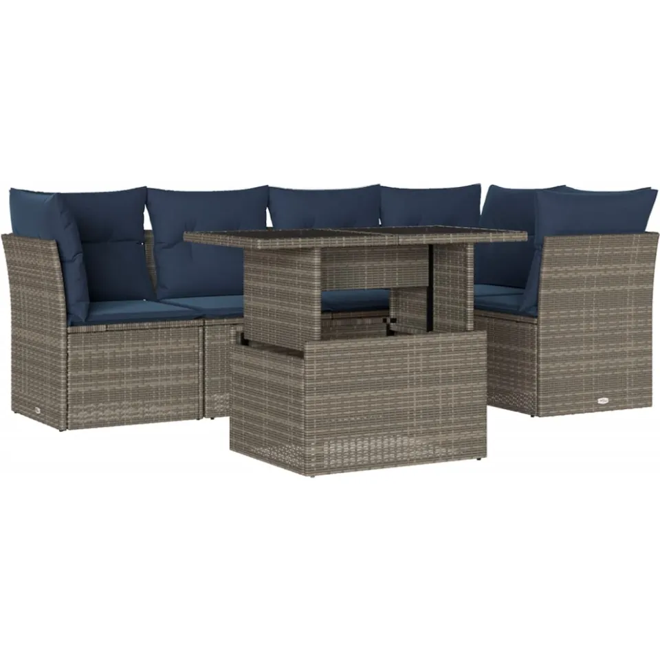 vidaXL 6-delige tuinbankset met kussens, grijs polyrotan, foto 3