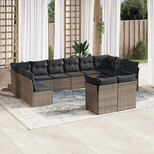 vidaXL 12-delige Loungeset met kussens poly rattan grijs, foto 2