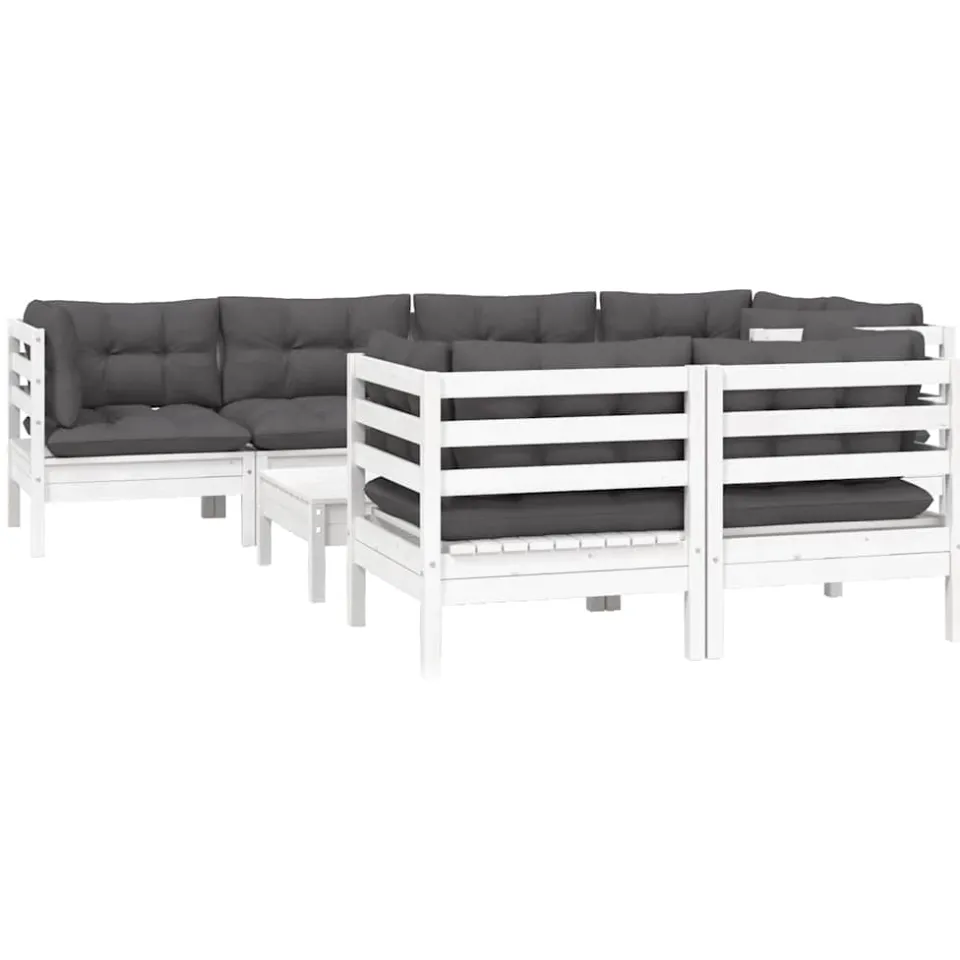 vidaXL 8-delige Loungeset met kussens massief grenenhout wit