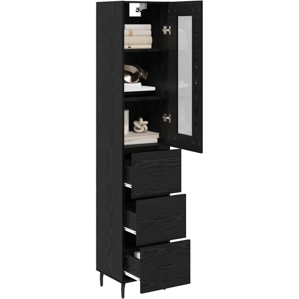 vidaXL Highboard Zwart Eiken 34,5 x 34 x 180 cm Bewerkt hout