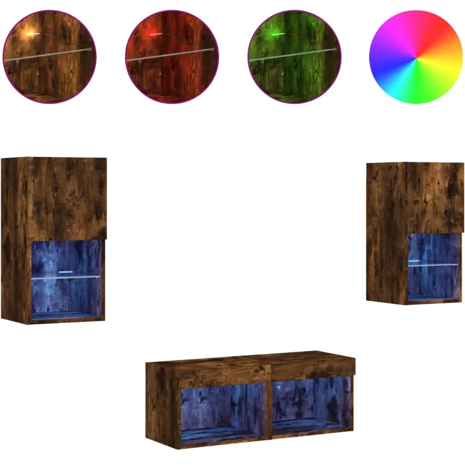vidaXL 4-delige tv-wandmeubelset met LED-verlichting gerookt eiken, foto 4