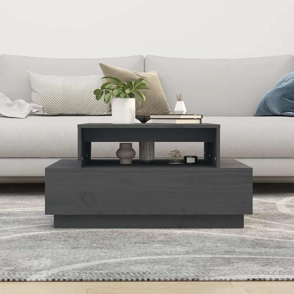 vidaXL Salontafel 80x55x40,5 cm massief grenenhout grijs, foto 3