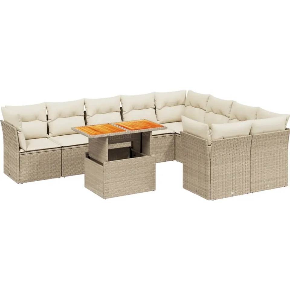 vidaXL 10-delige Loungeset met kussens poly rattan beige, foto 3