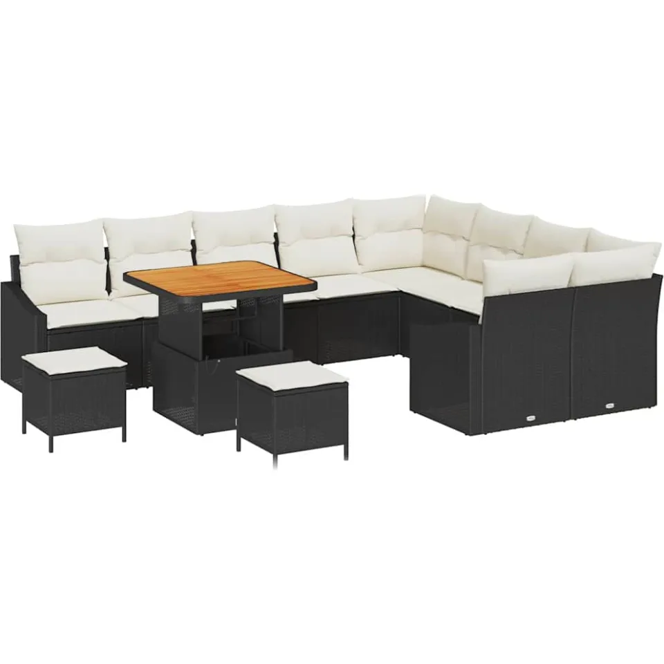 vidaXL Tuinbankenset 12 st Zwart poly rattan, foto 3