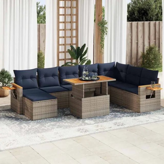 vidaXL 10-delige Loungeset met kussens poly rattan acacia grijs, foto 2