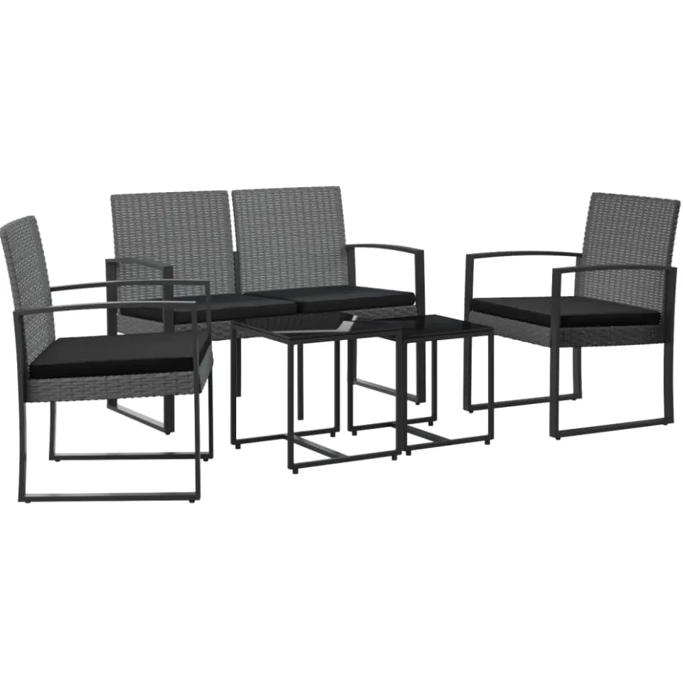 vidaXL 5-delige Tuinset met kussens polypropeen rattan donkergrijs grijs, foto 3