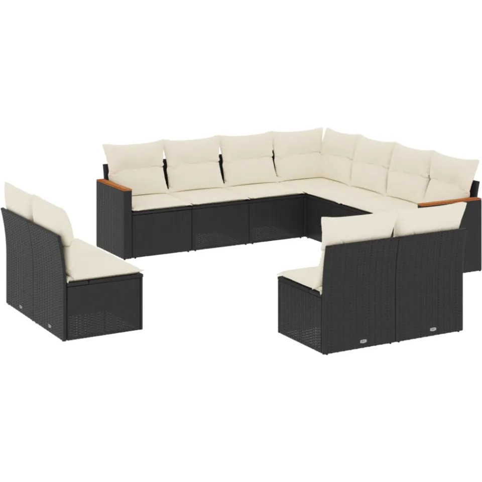 vidaXL 11-delige Loungeset met kussens poly rattan zwart, foto 3