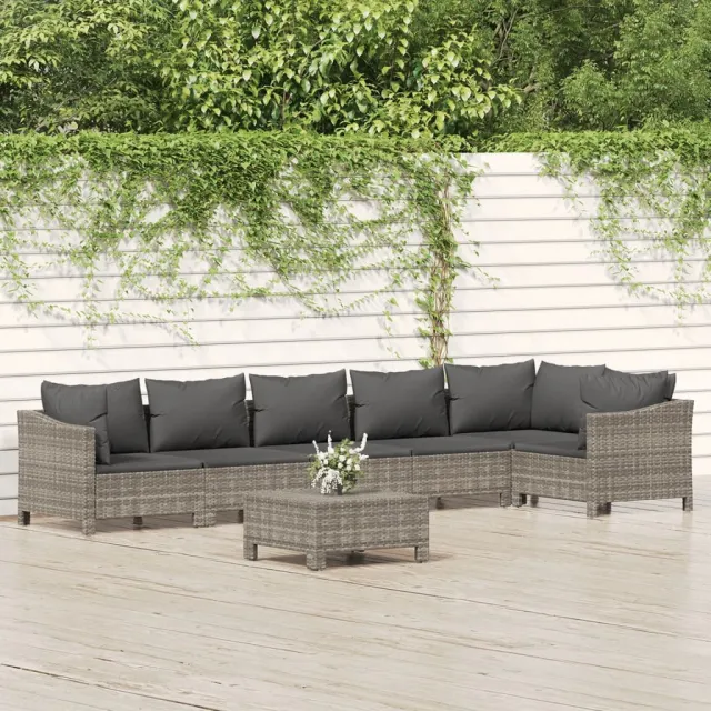 vidaXL 7-delige Loungeset met kussens poly rattan grijs, foto 2