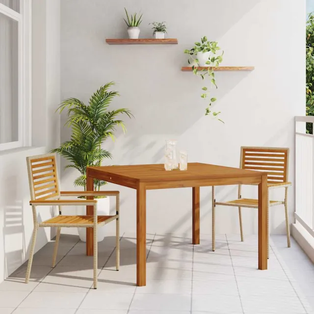 vidaXL Tuin eettafelset 3 st Beige Massief Acaciahout, foto 2
