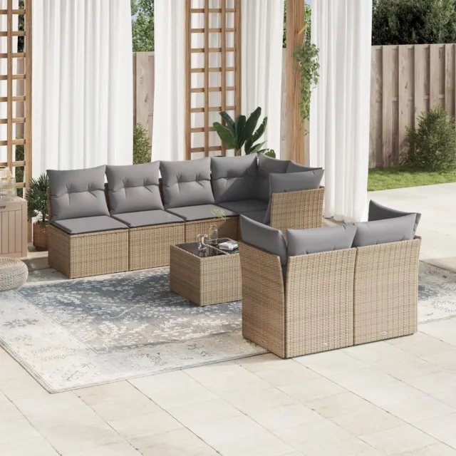 vidaXL 8-delige Loungeset met kussens poly rattan beige, foto 2