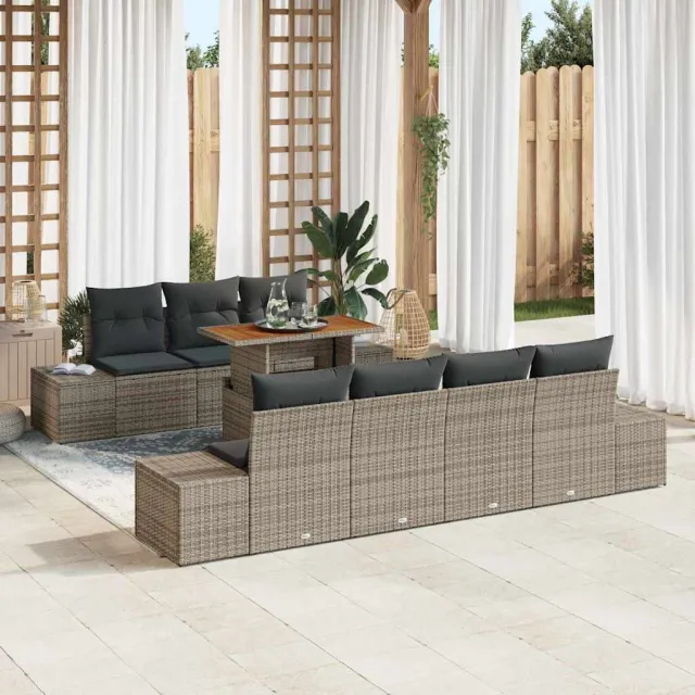 vidaXL Tuin Sofa Set 8 st Grijs Poly riet, foto 2