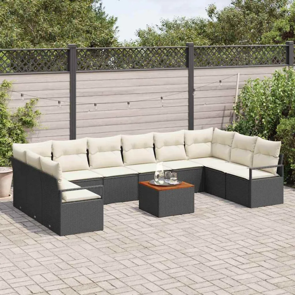 vidaXL Tuinbankenset 11 st Zwart poly rattan, foto 3