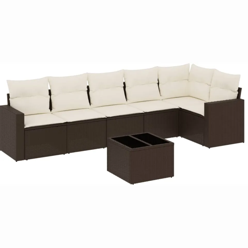 vidaXL 7-delige Loungeset met kussens poly rattan bruin