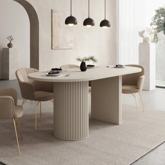 MEUBELLA Windel - Eetkamertafel ovaal - Beige - 185x90x75 cm