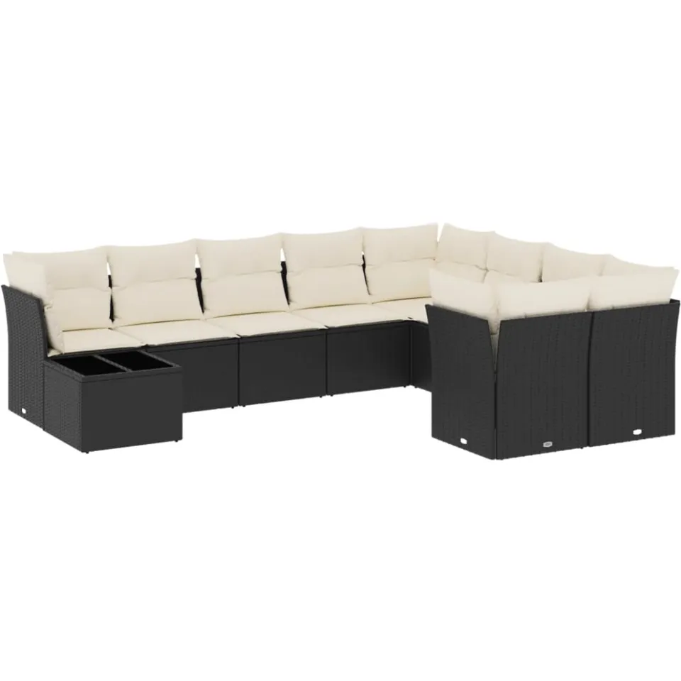 vidaXL 10-delige Loungeset met kussens poly rattan zwart
