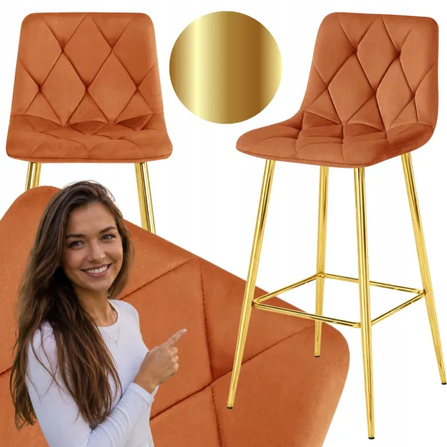 MUFART Modena Hoker Barstoel - Velours Koper, Goud Metaal, 102cm Hoog