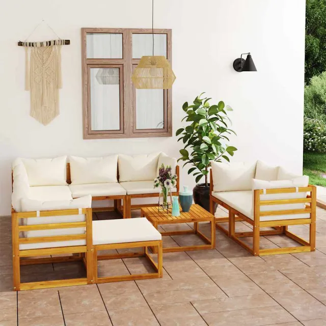 vidaXL 10-delige Loungeset met kussens massief acaciahout crème, foto 2