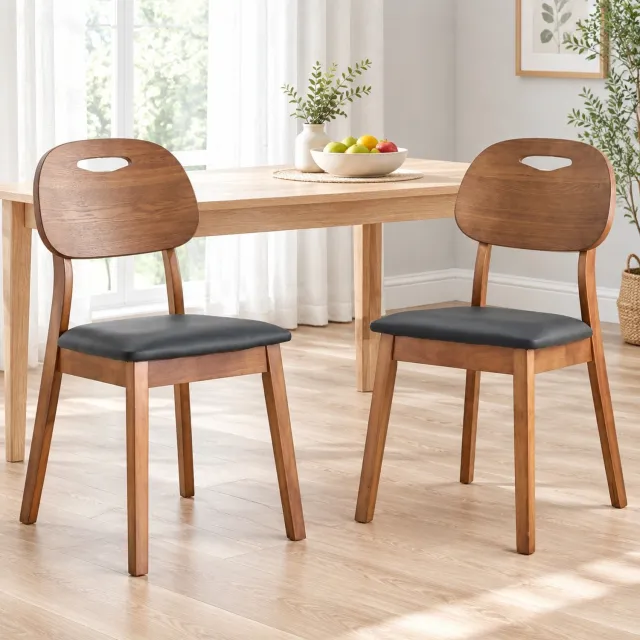 WUVRIE Set van 2 eetkamerstoelen - Ovale rugleuning met draaggreep - Zwart kunstleer en hout