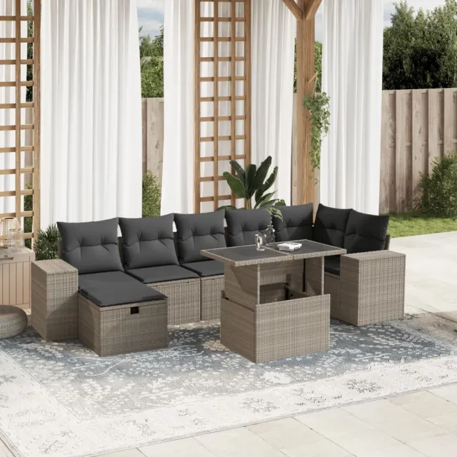vidaXL 8-delige Loungeset met kussens poly rattan lichtgrijs grijs, foto 2