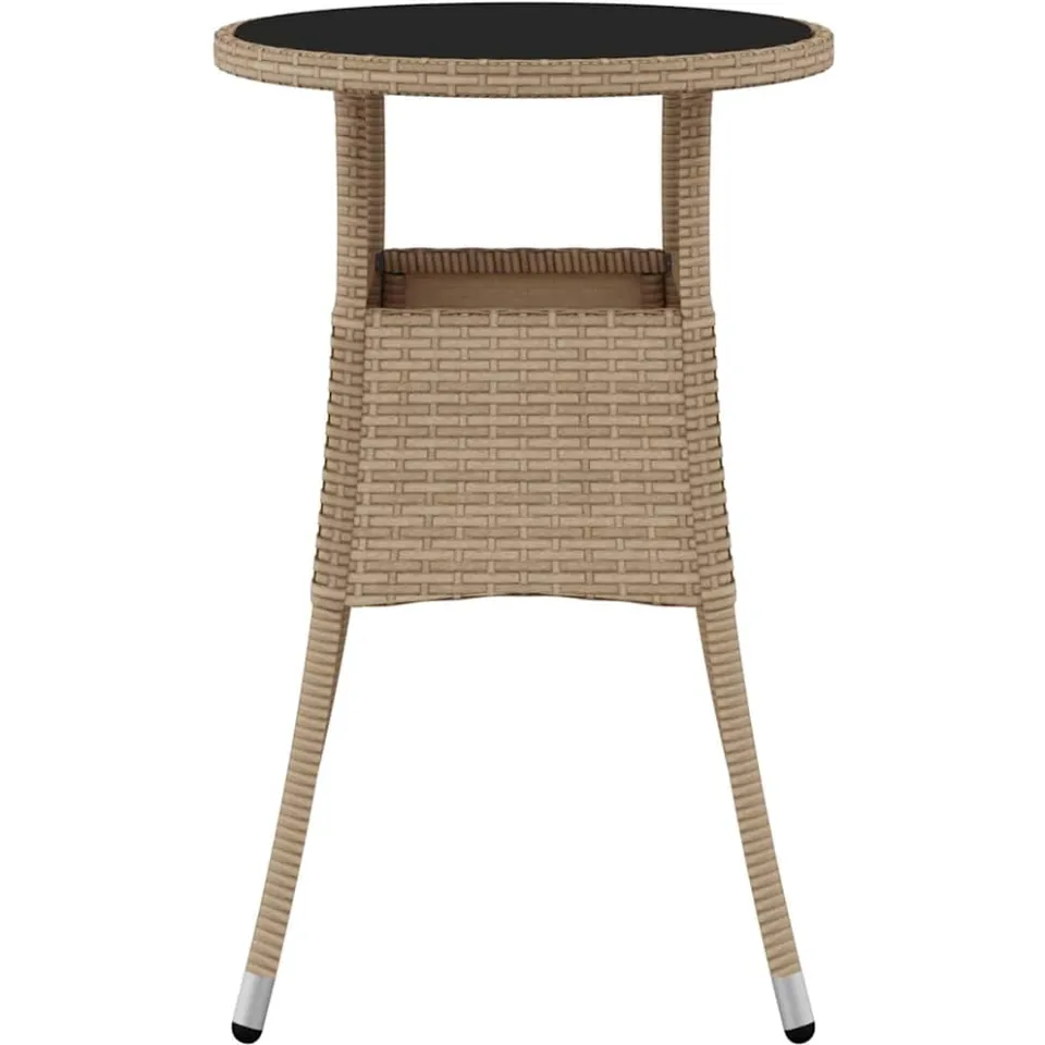 vidaXL Tuintafel Ø60x75 cm gehard glas en poly rattan beige