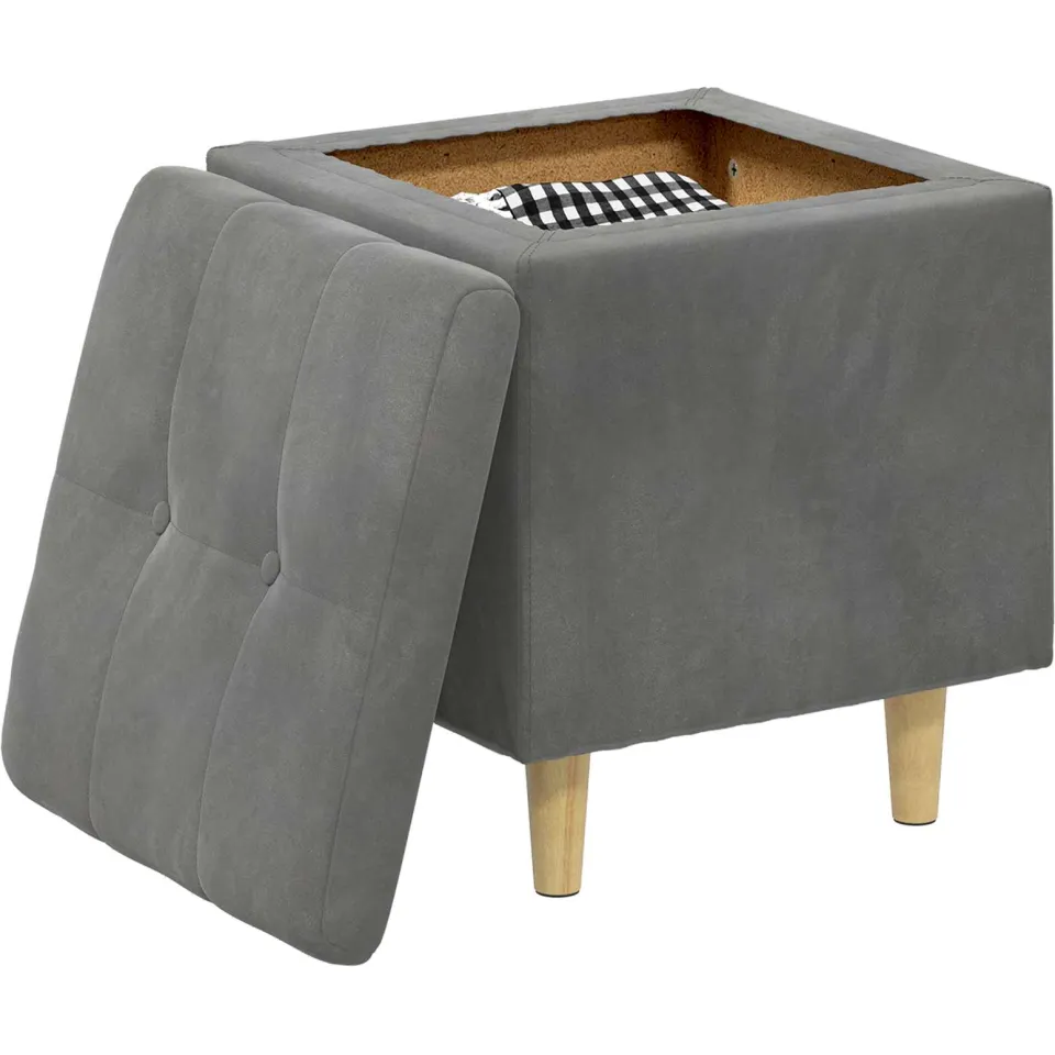 vidaXL Ottoman met Opbergruimte Donkergrijs 40 x 40 x 45 cm Fluweel grijs, foto 3