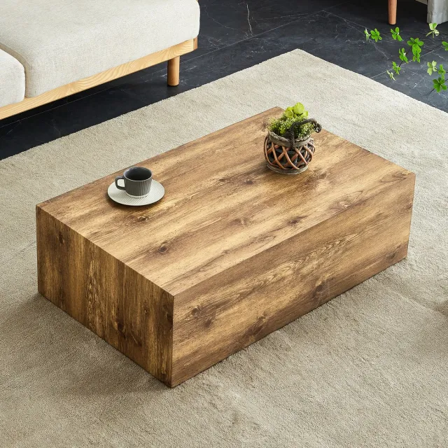 HAUSS SPOLE Salontafel - Rechthoekig Met Houtnerf En Antislipvoeten - Voor Woonkamer En Theemomenten - MDF - 90x50x30 Cm - Houtkleur