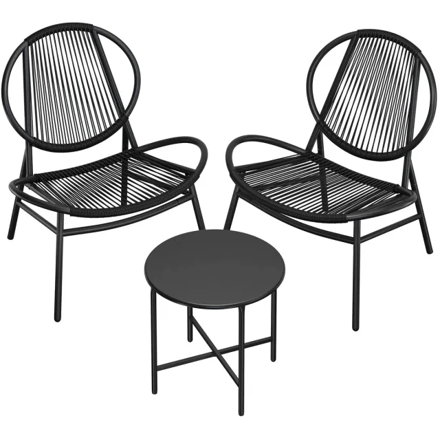 MakkelijkMooi Zeeblauw Tuin Lounge Set - Tuinset - 2 Stoelen & 1 Tafeltje - PE Polyrattan Design - Ergonomische 118° Rugleuning