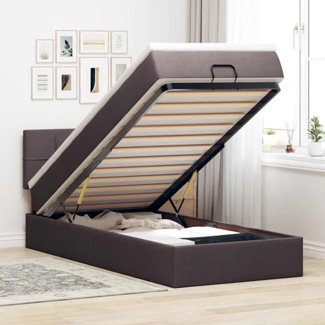 vidaXL Bed met matras 90x200 cm stof donkerbruin bruin