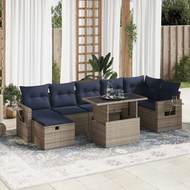vidaXL 8-delige Loungeset met kussens poly rattan grijs, foto 2