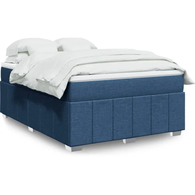 vidaXL Boxspring met matras stof blauw 140x200 cm